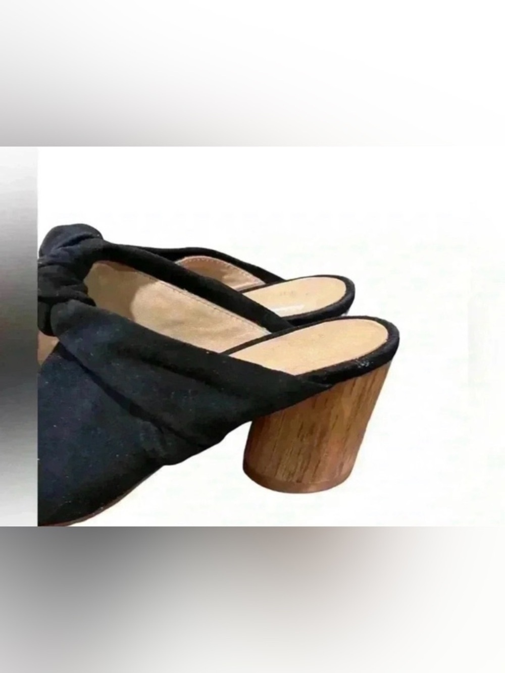 Bernardo Finley Suede Knot Wood Block Heel Mules Black - Picture 7 of 12